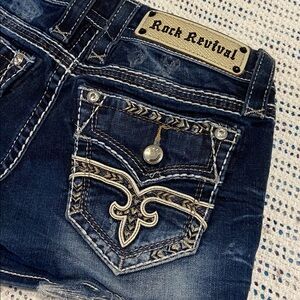 Rock Revival  “Linnett” Denim Jean Shorty Shorts Zip fly Low Rise Size 24